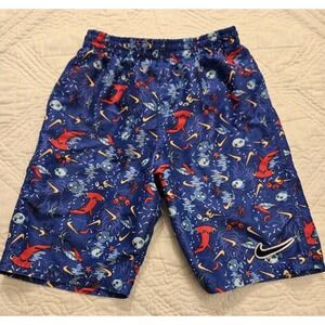 Nike Boys Swim Trunks Size L Large Hammerhead Shark Red Blue Shorts Trunks EUC